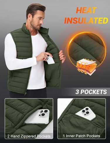 Cotrasen Men's Puffer Lightweight Vest Packable Outerwear Vest Warm Winter Outdoor Sleeveless Jacket for Travel Running in Saudi Arabia