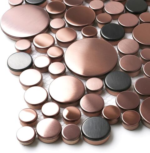 Blujellyfish Gold Tile for Kitchen Backsplash Wall Penny Round Bubble Tiles for Bathroom Shower Floor (Box of 5 Sheets) in Saudi Arabia