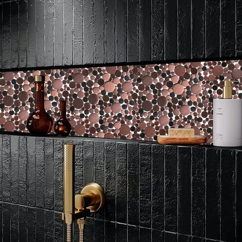 Blujellyfish Gold Tile for Kitchen Backsplash Wall Penny Round Bubble Tiles for Bathroom Shower Floor (Box of 5 Sheets) in Saudi Arabia