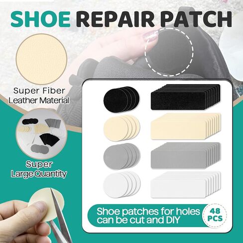 48Pcs Shoe Patches for Holes - SelfAdhesive Shoe Mesh Repair Patche, Rectangular Circle Shape Shoe Hole Repair Patches,Leather Patches for Shoe in Kuwait