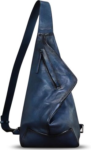 Genuine Leather Sling Bag Retro Crossbody Backpack Handmade Chest Shoulder Daypack Purse Fanny Packs (Navy) in Kuwait