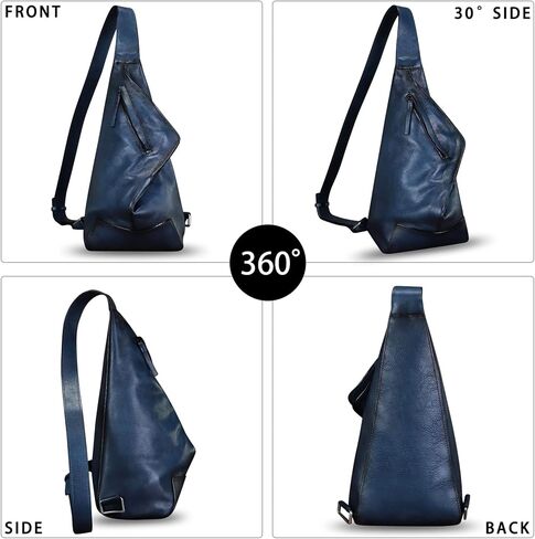 Genuine Leather Sling Bag Retro Crossbody Backpack Handmade Chest Shoulder Daypack Purse Fanny Packs (Navy) in Kuwait