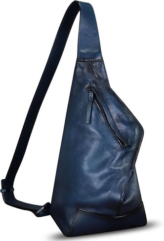 Genuine Leather Sling Bag Retro Crossbody Backpack Handmade Chest Shoulder Daypack Purse Fanny Packs (Navy) in Kuwait