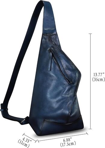 Genuine Leather Sling Bag Retro Crossbody Backpack Handmade Chest Shoulder Daypack Purse Fanny Packs (Navy) in Kuwait