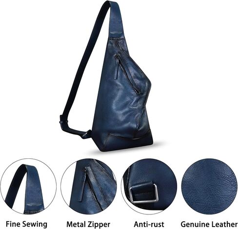 Genuine Leather Sling Bag Retro Crossbody Backpack Handmade Chest Shoulder Daypack Purse Fanny Packs (Navy) in Kuwait