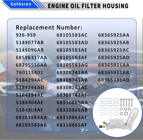 Upgraded Full Aluminum Oil Cooler Oil Filter Housing,for Dodge Charger Durango Challenger Journey, for Chrysler 200 300, for RAM ProMaster, for Jeep Wrangler Grand Cherokee, Replace 926-959 in Saudi Arabia