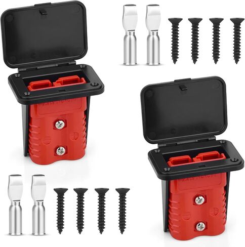 2PCS 600V Battery Quick Connect/Disconnect Electrical Connector Plug Kit with Flush Mount Dust Cover (Red,175A 1/0AWG) in Saudi Arabia