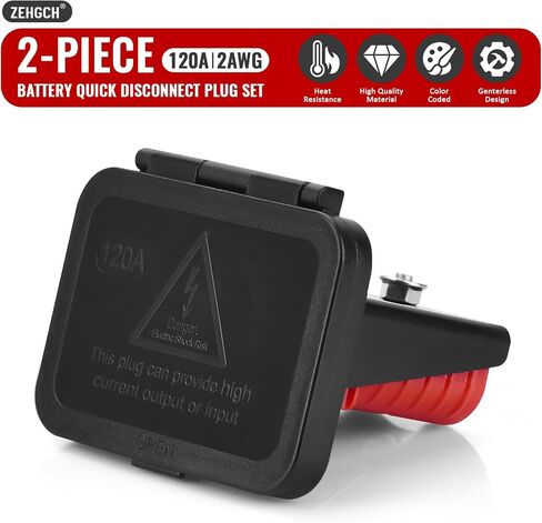 2PCS 600V Battery Quick Connect/Disconnect Electrical Connector Plug Kit with Flush Mount Dust Cover (Red,175A 1/0AWG) in Saudi Arabia
