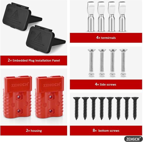 2PCS 600V Battery Quick Connect/Disconnect Electrical Connector Plug Kit with Flush Mount Dust Cover (Red,175A 1/0AWG) in Saudi Arabia