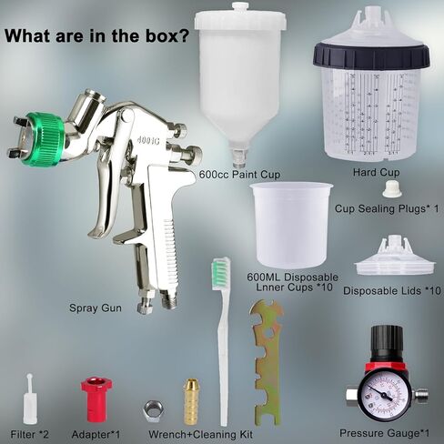 رش الطلاء ، بندقية الطلاء رذاذ HVLP مع فوهة 1.7 مم كوب 600 سم مكعب ، طلاء برش الطلاء مجموعة 10pcs 20ous in Kuwait