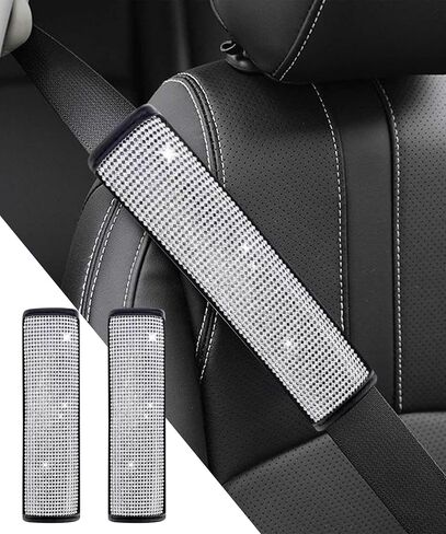 2PCS Seat Belt Cover Pad,Car Accessories Seatbelt Covers,Bling Car Accessories for Women,Crystal Seat Belt Cover,Car Seat Strap Pads,Diamond Seatbelt Cushion,Suitable for Car Truck SUV (Silver) in Saudi Arabia