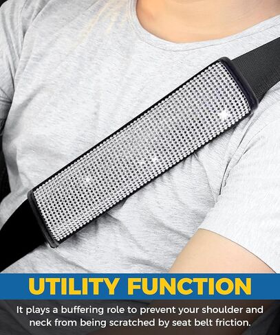 2PCS Seat Belt Cover Pad,Car Accessories Seatbelt Covers,Bling Car Accessories for Women,Crystal Seat Belt Cover,Car Seat Strap Pads,Diamond Seatbelt Cushion,Suitable for Car Truck SUV (Silver) in Saudi Arabia