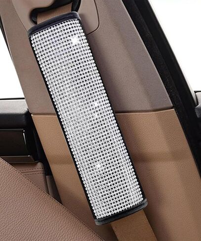 2PCS Seat Belt Cover Pad,Car Accessories Seatbelt Covers,Bling Car Accessories for Women,Crystal Seat Belt Cover,Car Seat Strap Pads,Diamond Seatbelt Cushion,Suitable for Car Truck SUV (Silver) in Saudi Arabia