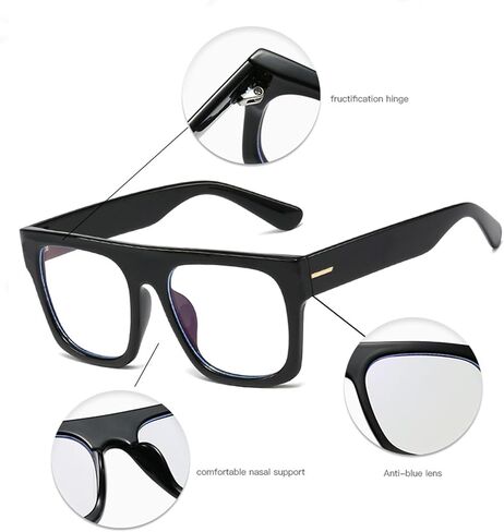 Unisex Stylish Square Non-prescription Eyeglasses Glasses Flat Top Big Eyeglass Frames Large lens Clear Lens Eyewear in Saudi Arabia