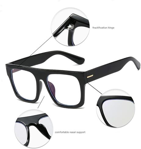 Unisex Stylish Square Non-prescription Eyeglasses Glasses Flat Top Big Eyeglass Frames Large lens Clear Lens Eyewear in Saudi Arabia