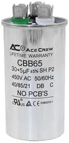 35+5 فائق التوهج 35/5 MFD ±5% 370V/450VAC CBB65، مكثف تشغيل مزدوج، مكثفات لتشغيل محرك مروحة وحدة تكييف الهواء، مضخة حرارية أو مكثف بارد مستقيم 35+5 MFD 35/5 فائق التوهج، ضمان مدى الحياة in Saudi Arabia