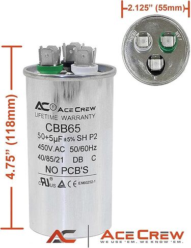 35+5 فائق التوهج 35/5 MFD ±5% 370V/450VAC CBB65، مكثف تشغيل مزدوج، مكثفات لتشغيل محرك مروحة وحدة تكييف الهواء، مضخة حرارية أو مكثف بارد مستقيم 35+5 MFD 35/5 فائق التوهج، ضمان مدى الحياة in Saudi Arabia