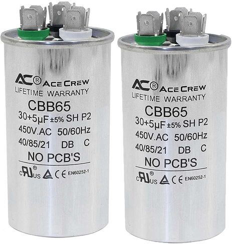 35+5 فائق التوهج 35/5 MFD ±5% 370V/450VAC CBB65، مكثف تشغيل مزدوج، مكثفات لتشغيل محرك مروحة وحدة تكييف الهواء، مضخة حرارية أو مكثف بارد مستقيم 35+5 MFD 35/5 فائق التوهج، ضمان مدى الحياة in Saudi Arabia
