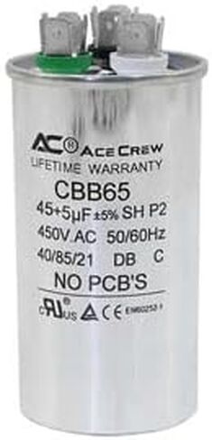 35+5 فائق التوهج 35/5 MFD ±5% 370V/450VAC CBB65، مكثف تشغيل مزدوج، مكثفات لتشغيل محرك مروحة وحدة تكييف الهواء، مضخة حرارية أو مكثف بارد مستقيم 35+5 MFD 35/5 فائق التوهج، ضمان مدى الحياة in Saudi Arabia