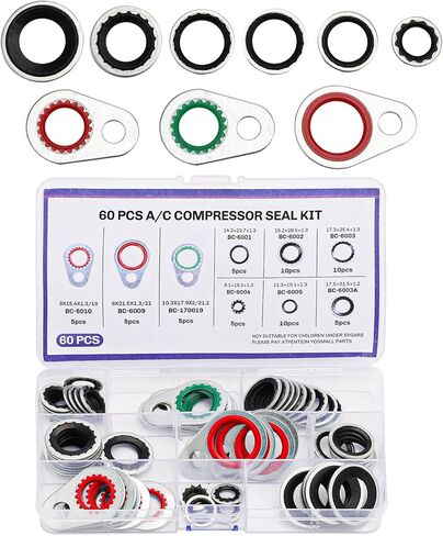 60pcs أختام حشية ضاغط نظام A/C ، والفولاذ المقاوم للصدأ ، ومطاط النتريل A/C O Ring Ring Car Carcet in Kuwait