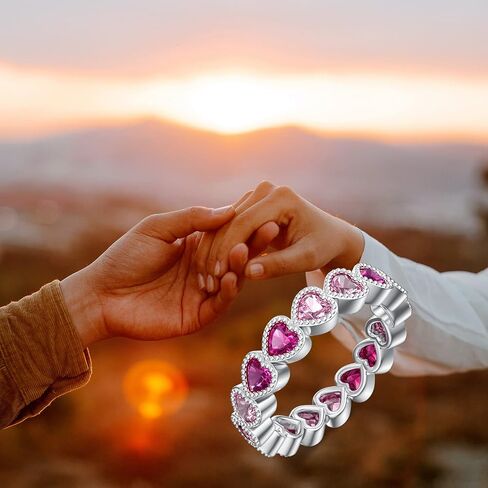 Heart Pink Rings 925 Sterling Silver Jewelry Cubic Zirconia Synthetic Rings Anniversary Presents for Women in Kuwait