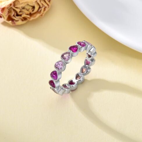 Heart Pink Rings 925 Sterling Silver Jewelry Cubic Zirconia Synthetic Rings Anniversary Presents for Women in Kuwait