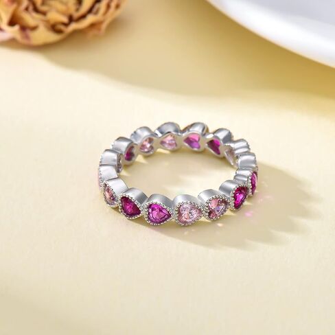 Heart Pink Rings 925 Sterling Silver Jewelry Cubic Zirconia Synthetic Rings Anniversary Presents for Women in Kuwait