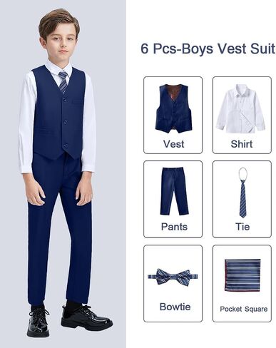 Boys Suit Slim Fit Suit for Kids Formal Outfits Vest Suit 6 Pcs Wedding Ring Bearer Suits Set in Saudi Arabia
