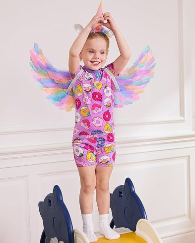 babee Reshinee Bamboo Viscose Toddler Unicorn Mermaid Girls Kids Pajamas Short Sleeve Summer Cool Snug fit Pjs 12M-8Y 2pcs in Saudi Arabia