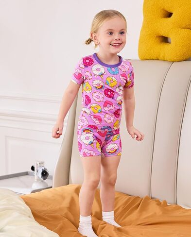 babee Reshinee Bamboo Viscose Toddler Unicorn Mermaid Girls Kids Pajamas Short Sleeve Summer Cool Snug fit Pjs 12M-8Y 2pcs in Saudi Arabia
