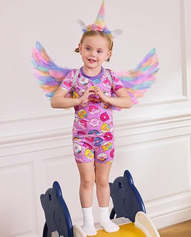 babee Reshinee Bamboo Viscose Toddler Unicorn Mermaid Girls Kids Pajamas Short Sleeve Summer Cool Snug fit Pjs 12M-8Y 2pcs in Saudi Arabia