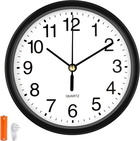 Silent Wall Clock Non Ticking, 6 Inch Wall Clocks Battery Operated, Small Analog Clock for Bedroom Home Office Kitchen Bathroom School, Easy to Read(Black) in Saudi Arabia