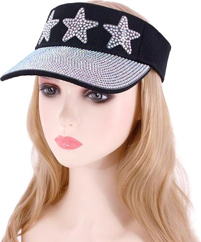 Surkat Bling Rhinestones Sun Visor Women Wide Brim Clip On Summer Hats Outdoor Visor Caps in Saudi Arabia