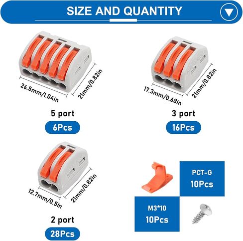 Tnisesm 60PCS Lever Wire Connectors AWG28-12, Quick Connect Electrical Splicing Kit for Compact Inline Terminals 1 in 1 Out in Saudi Arabia