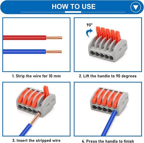 Tnisesm 60PCS Lever Wire Connectors AWG28-12, Quick Connect Electrical Splicing Kit for Compact Inline Terminals 1 in 1 Out in Saudi Arabia