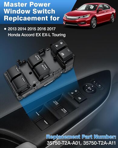 Master Power Window Switch Side Side متوافق مع 2013-2017 Honda Accord Ex-L Touring ، استبدل# 35750-T2A-A01 ، 35750-T2A-A11 in Kuwait