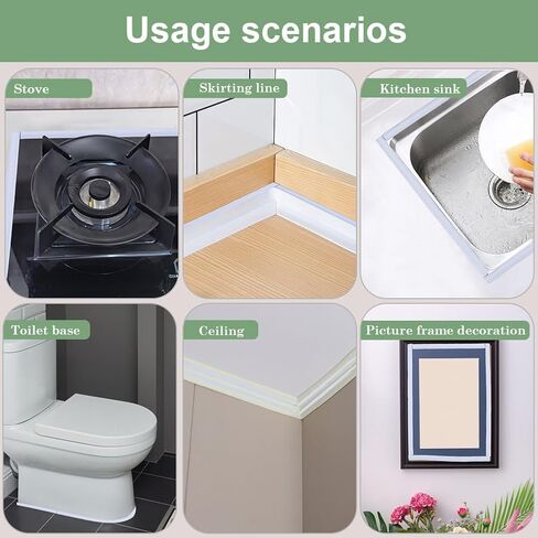 GORGECRAFT 6.56 Yards Caulk Strip 1/3" Self Adhesive White Shower Tub Toilet Caulking Gap Tape Moulding Trim Strip Decorative Sealing Sealant Tape for Stove Sink Bathroom Corner Ceramic Tile Wall Edge in Kuwait