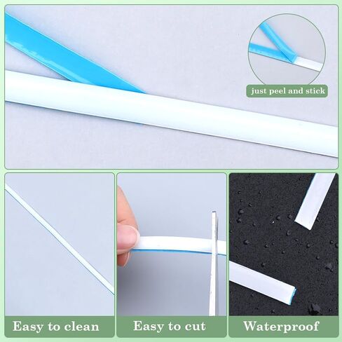 GORGECRAFT 6.56 Yards Caulk Strip 1/3" Self Adhesive White Shower Tub Toilet Caulking Gap Tape Moulding Trim Strip Decorative Sealing Sealant Tape for Stove Sink Bathroom Corner Ceramic Tile Wall Edge in Kuwait