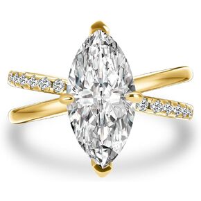 3.0CT 5A Grade Marquise Cut Zirconia Engagement Ring for Women, 18K Yellow Gold Plated Sterling Silver X Promise Ring