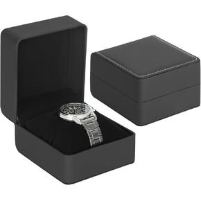 علبة ساعة واحدة ، مربع هدايا ساعة سفر مع وسادة قابلة للإزالة ، ومربعات منظمات عرض Wristing Leather Leather الفاخرة لـ MEM and Women (Black) in Kuwait