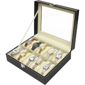 شاهد منظم مربع تخزين ، 10 فتحات منظمت De Relojes Para Hombre ، جلدية الفخامة الفاخرة كبيرة الحامل علبة الحامل ، أعلى زجاجي صغير لمجموعة المجوهر