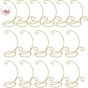 Tandefio 16 Pcs 9" H Ornament Display Stand Iron Hanging Stand Christmas Ornament Hanger Holder Decoration Display Holder Hook for Glass Globe Air Plant Terrarium Table Decor(Gold)