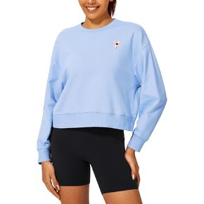 Stelle Women Cropped Sweatshirts Cotton Crewneck Pullover Long Sleeve Crop Tops Sweat Shirts Casual Fall Outfits