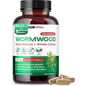 Wormwood العشبية الحيوية مع جوز الأسود فصين كامل كبسولات الزنجبيل - 150 كبسولة - تدعم الصحة الهضمية ، وظائف المناعة والتخلص من السموم - المصنوعة في الولايات المتحدة الأمريكية