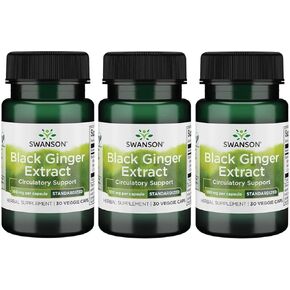 Swanson Black Ginger Extract - Promotes Healthy Blood Circulation and Physical Vigor - May Aid Heart Health, Muscle Tissue, and Mental Wellbeing - (30 Veggie Capsules, 100mg Each) (3 Pack)