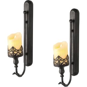 We Moment Metal Wall Candle Sconce Holder Set of 2 Wall Mount Black Candleholder Holder Modern Wall Candle Sconces Hanging Retro Crown Wall Candle Holder for Living Room Fireplace Wedding Farmhouse