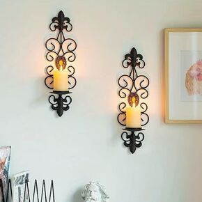 Retro Metal Wall Candle Sconce – Diamond Encrusted Candlestick Holder for Living Room, Farmhouse, Fireplace & Weddings | Elegant Iron Design