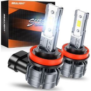 SEALIGHT H11 H16 H8 LED Fog Light Bulb,12000LM 6500K White Light H11 LED Fog Lights, 1:1 Design Replacement H11/H8/H9/H16 Fog Light Bulbs, Pack of 2