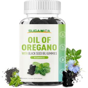 Oregano Oil Gummies, 3-in-1 Oil of Oregano with Black Seed Oil, Organic Oil of Oregano Chewable Supplements with Vitamin D3 - Immune & Digestive Support, 60 Count