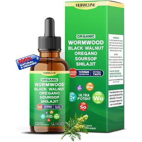 Organic Wormwood, Black Walnut, Oregano, Soursop, Shilajit Liquid Drops – 1550mg per Serving, Ultra Potent, USA Made & Lab Tested – 2 FL OZ (60ml)